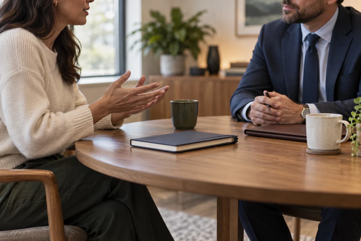 A focused professional conversation