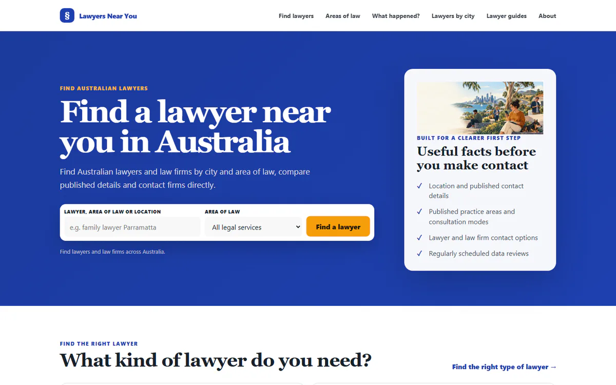 Lawyers Near You homepage captured on 26 September 2026